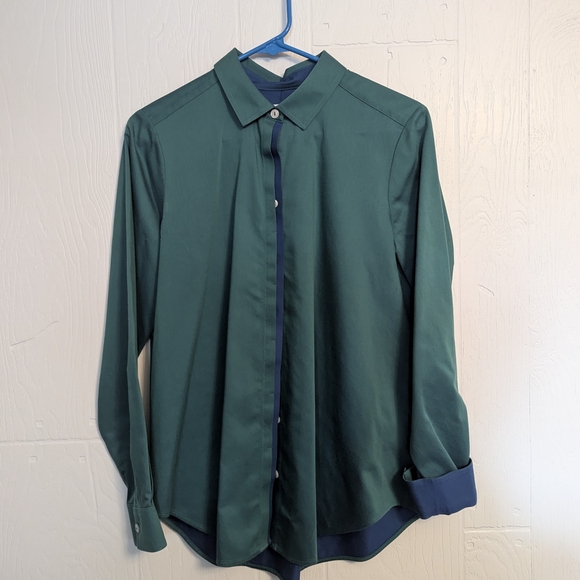 Foxcroft Women's Green and Royal Blue Button Up Shirt - Picture 2 of 4